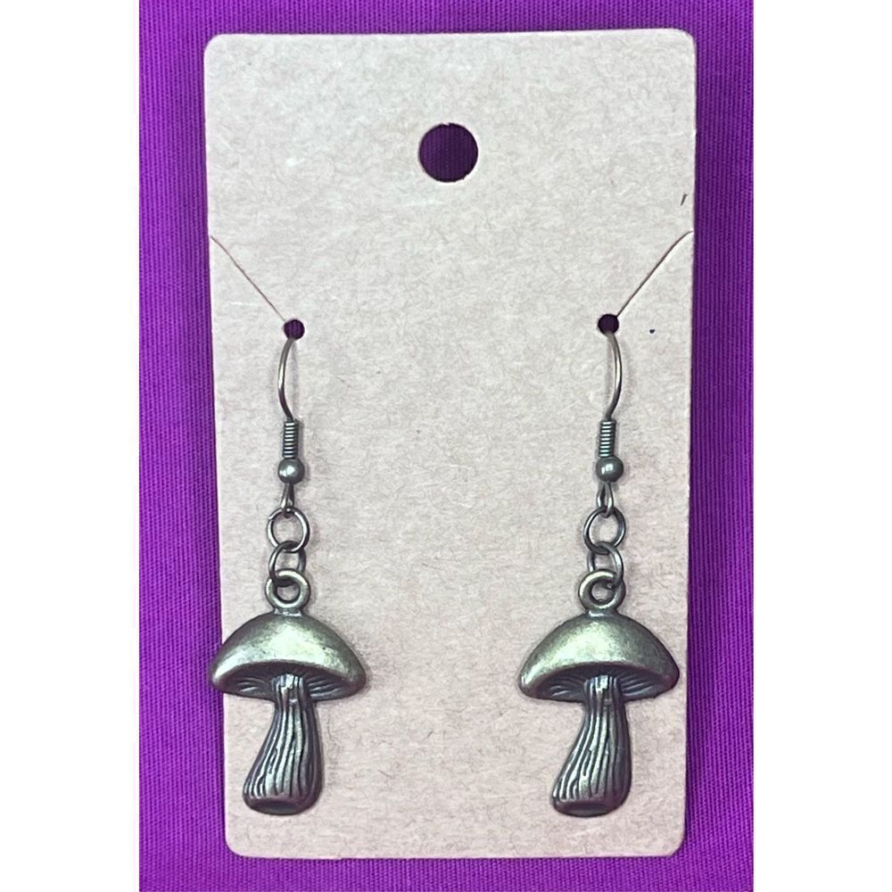 Handmade Bronze Dangly Mushroom Earrings